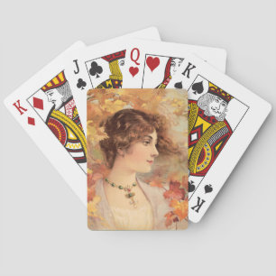 Jeu De Cartes Femme d'automne Art nouveau Impression de feuillag