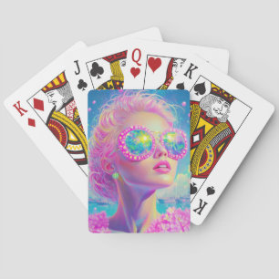 Jeu De Cartes Femme de Néon glamour avec lunettes étincelantes