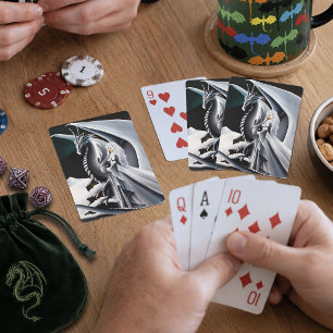 Jeu De Cartes Femme Dragon Blanc Fantaisie Aurores Boréales