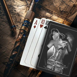 Jeu De Cartes Femme Dragon Tatouée Noir et Blanc Edgy
