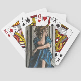 Jeu De Cartes Femme en bleu, pastel à l'huile