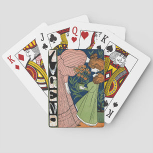 Jeu De Cartes Femme et Fille Art Nouveau Vintage Robe Verte