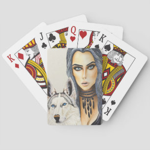 Jeu De Cartes Femme Glamour Moderne & Chien Loup Husky
