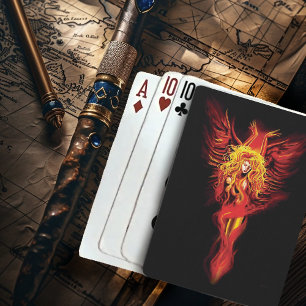 Jeu De Cartes Femme Phénix Fantastique Rouge Incandescent Noir