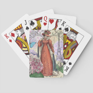 Jeu De Cartes Femme victorienne à la mode rouge colorée