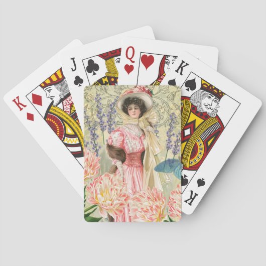 Jeu De Cartes Femme victorienne florale rose Régence (dos)