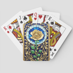 Jeu De Cartes Fenêtre élégante en verre coloré avec rose dorée