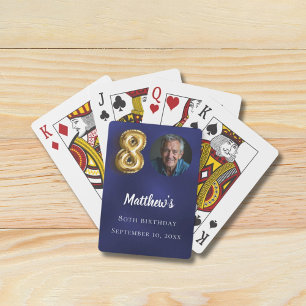 Jeu De Cartes Fête d'anniversaire 80 ans photo bleu marine or
