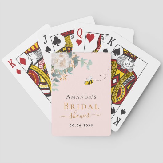 Jeu De Cartes Fête des mariées fleurie eucalyptus abeille rose o (dos)