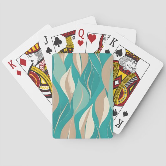 Jeu De Cartes Feuilles Abstraits Aqua et Tan (dos)