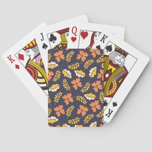 Jeu De Cartes Feuilles d'automne en chute chaude avec fleurs (dos)