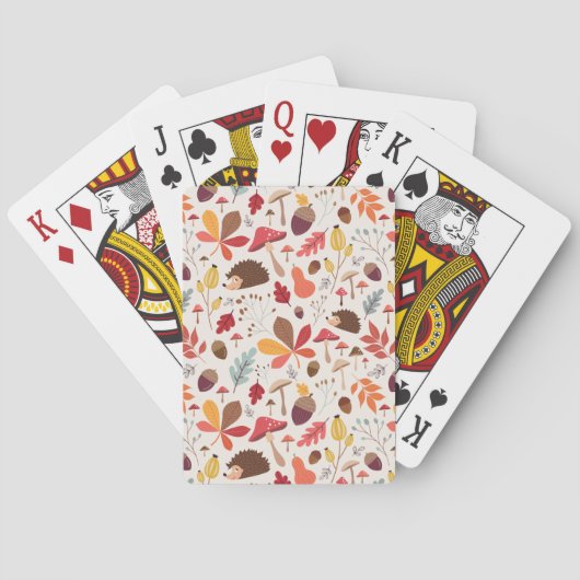 Jeu De Cartes Feuilles floraux d'automne et Motif de hérisson (dos)