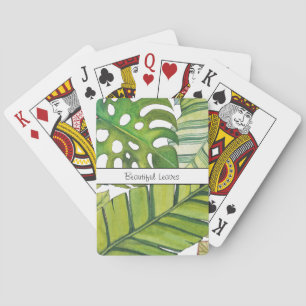 Jeu De Cartes Feuilles Tropicaux En Aquarelle