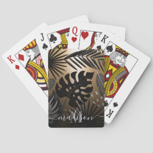 Jeu De Cartes Feuilles tropicaux noirs et dorés