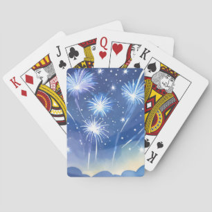 Jeu De Cartes Feux d'artifice bleus Aquarelle de célébration d