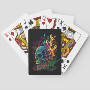Jeu De Cartes Fiery Flamed Skull Vivid Colors Goth Rock Biker