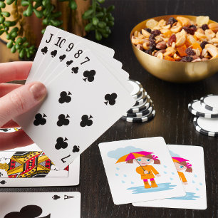 Jeu De Cartes Fille avec parapluie sous la pluie Enfants Jour de