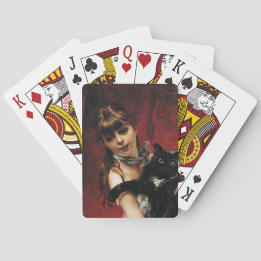 Jeu De Cartes Fille avec un chat noir dans ses bras (dos)