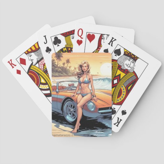 Jeu De Cartes Fille avec voiture de sport (dos)