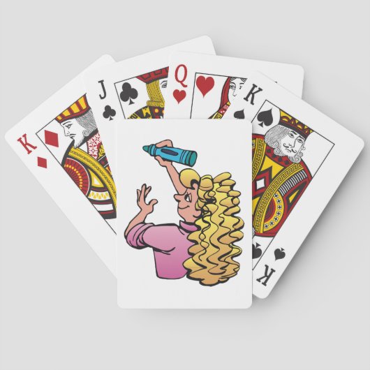 Jeu De Cartes Fille enjouée avec crayon (dos)