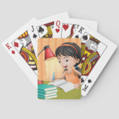 Jeu De Cartes Fille étudiant à un bureau faisant ses devoirs (dos)
