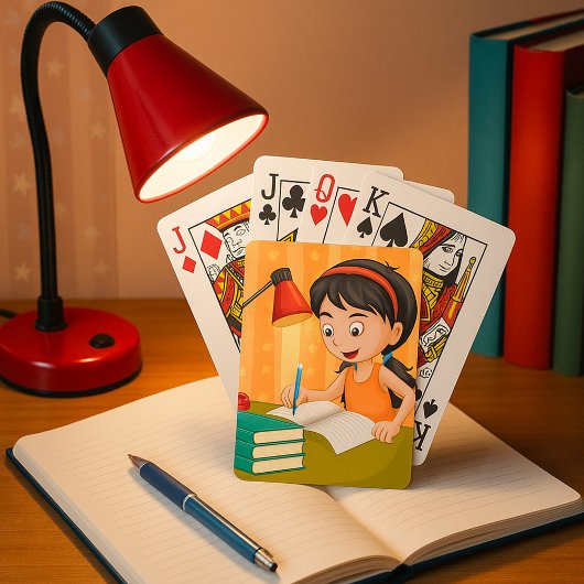 Jeu De Cartes Fille étudiant à un bureau faisant ses devoirs
