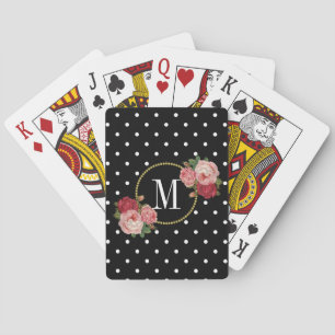 Jeu De Cartes Fille Noir Vintage Floral Pois Monogramme