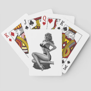 Jeu De Cartes Fille Pin-Up Vintage Jouant aux Cartes