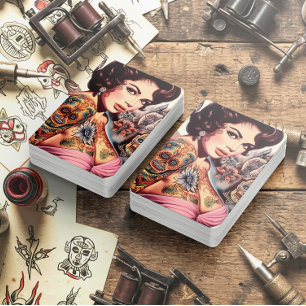 Jeu De Cartes Fille rétro tatouée pin-up