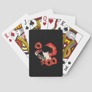 Jeu De Cartes Fille tatouée au milieu des fleurs de pavot Art pa
