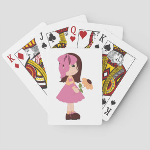 Jeu De Cartes Fille Tenant Une Fleur Jouant Des Cartes