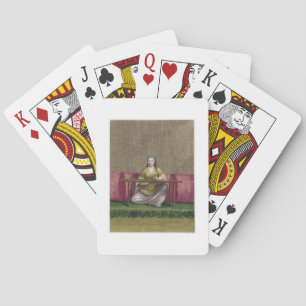 Jeu De Cartes Fille turque, brodant, 18e siècle (gravur