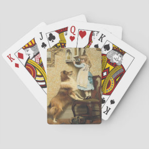 Jeu De Cartes Fille Vintage et Art de Chien Sheltie Lieu Secret