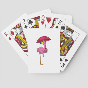 Jeu De Cartes Flamant rose à la pluie avec parapluie