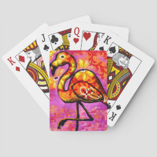 Jeu De Cartes Flamant rose Abstrait lunaire Floral Orange Jaune