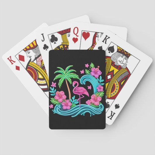 Jeu De Cartes Flamant rose de néon tropical (dos)