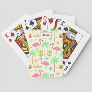 Jeu De Cartes Flamant rose de Palm Springs milieu du siècle avec