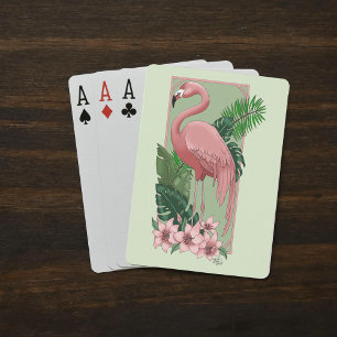 Jeu De Cartes Flamant Rose Tropical Feuilles de Palmier Vert Lys
