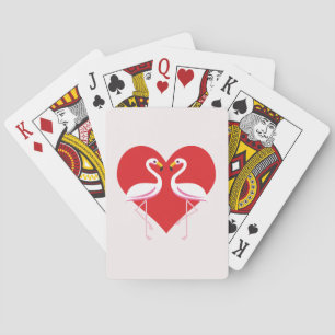 Jeu De Cartes Flamants roses blancs mignons avec cœur rouge