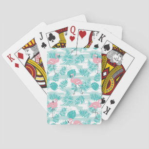 Jeu De Cartes flamants roses, feuilles de palmiers verts, tropic
