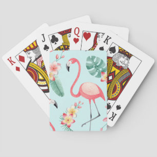 Jeu De Cartes Flamants roses Fleurs tropicales Motif aquarelle