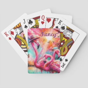 Jeu De Cartes Flamants roses roses tropicaux Palmiers Personnali