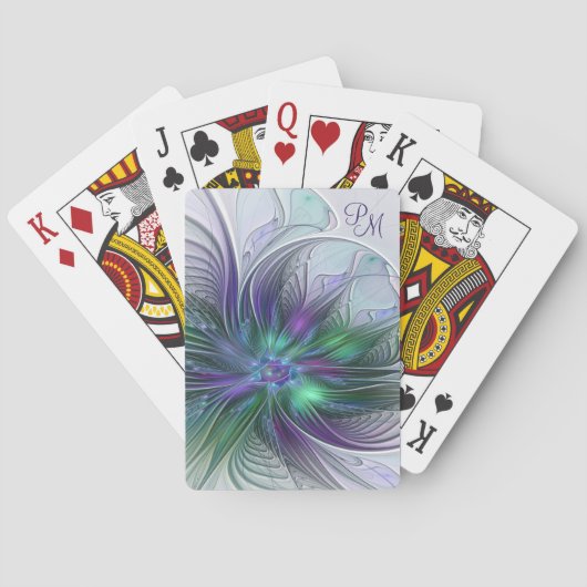 Jeu De Cartes Fleur Abstraite Moderne Monogramme Vert Violet (dos)