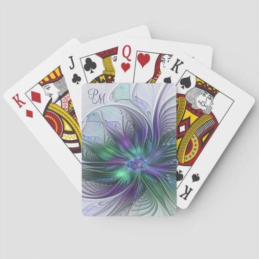 Jeu De Cartes Fleur Abstraite Moderne Monogramme Vert Violet (dos)