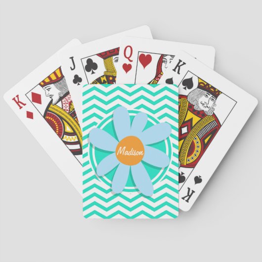 Jeu De Cartes Fleur ; Aqua Green Chevron (dos)