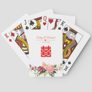 Jeu De Cartes Fleur aquarelle double bonheur mariage chinois
