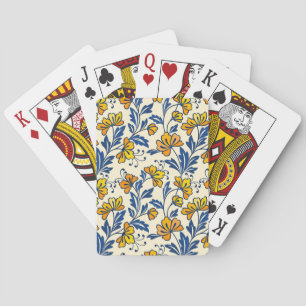 Jeu De Cartes Fleur Bleue Feuillue de Style Folk Orange Jaune Vi