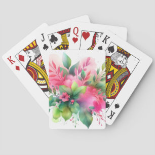 Jeu De Cartes Fleur botanique à l'aquarelle rose vert