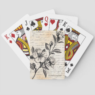 Jeu De Cartes Fleur de Boho Brun Croquis Parchemin Vintage