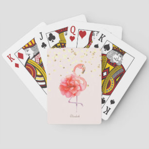 Jeu De Cartes Fleur de Flamant Rose, Confettis Dorés